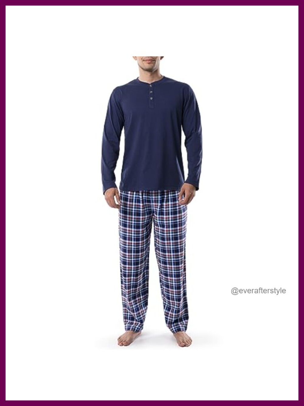 Men's Jersey Henley & Flannel Pant Set 2-Piece Sleepwear Lounge Set